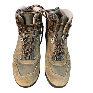 Vasque Hiking Boots Womens 6.5 Olive Green Tan Suede Canvas Vintage 7583 Good